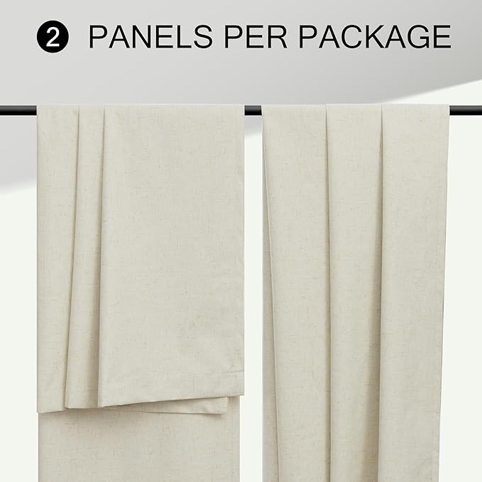 Beige Linen Curtains Boho Textured 100% Blackout Burlap Curtains 86 Inch Length 2 Panels Set Thermal Insulated Country Curtain for Living Room Bedroom Darkening Rustic Farmhouse Drape 52x86 Long