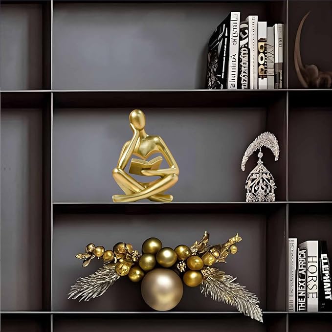 Bookshelf Decor Thinker Statue - Abstract Style Thinker Sculptures Modern Aesthetic Figurine Decoration Statues for Home Decor-Zuo Si-Gold