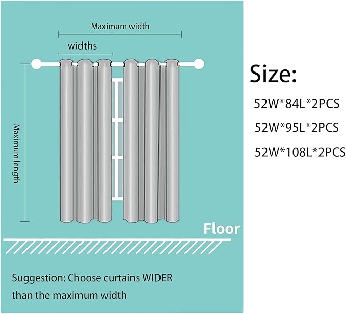 Grommets Blackout Long Window Curtains Black Gold-52W*95L 2PCS Drapes for Bedroom