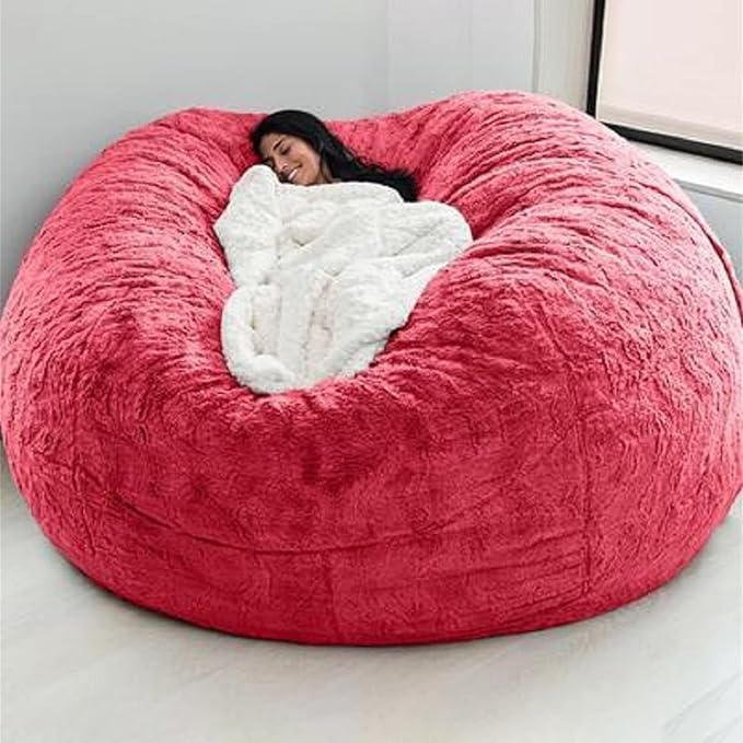 Big Huge Giant Bean Bag Chair for Adults, (No Filler) Bean Bag Chairs in Multiple Sizes and Colors Giant Foam-Filling Required- Machine Washable Covers, Double Stitched Seams (Red,7FT)
