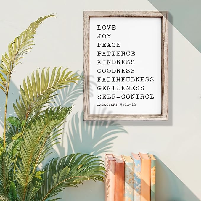 Christian Wall Decors, Positive Home Decors for Living Room, Galatians 5:22-23 Signs Decor, Scripture Decor Art, Framed Wall Plaque Sign 15 * 11.5 inches, Love Joy Peace Sign
