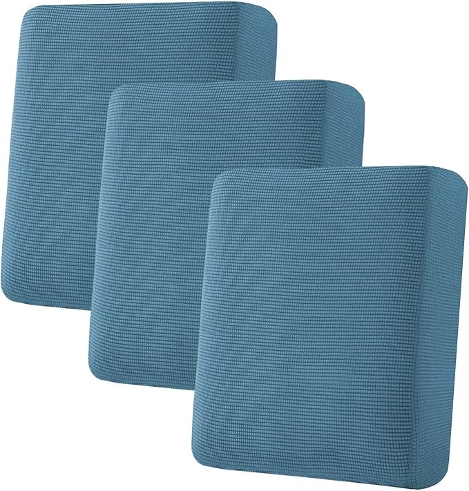 H.VERSAILTEX Super Stretch Individual Seat Cushion Covers Sofa Covers Slipcover Sets Thick Jacquard Textured Twill Fabric (3 Piece, Dusty Blue)