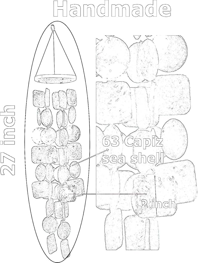 Bellaa 24889 Wind Chimes Outdoor, Garden Decorations, Musical, Indoor/Outside Windchimes, Beach, Ocean Breeze, Gifts for Mom, Gift for All Occasions, Capiz Sea Glass Shells Wood Yellow Blue