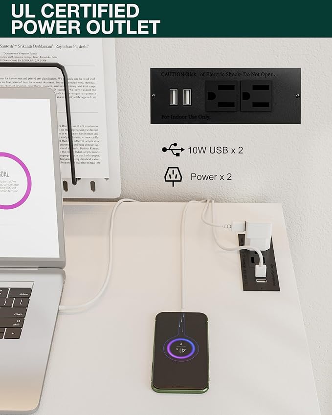 Frylr Small Folding Computer Desk – 35.8 Inch Portable Table for Craft and Study, Lightweight Desk for Small Spaces, Foldable Laptop Table Built-in AC/USB Outlets for Convenience, White