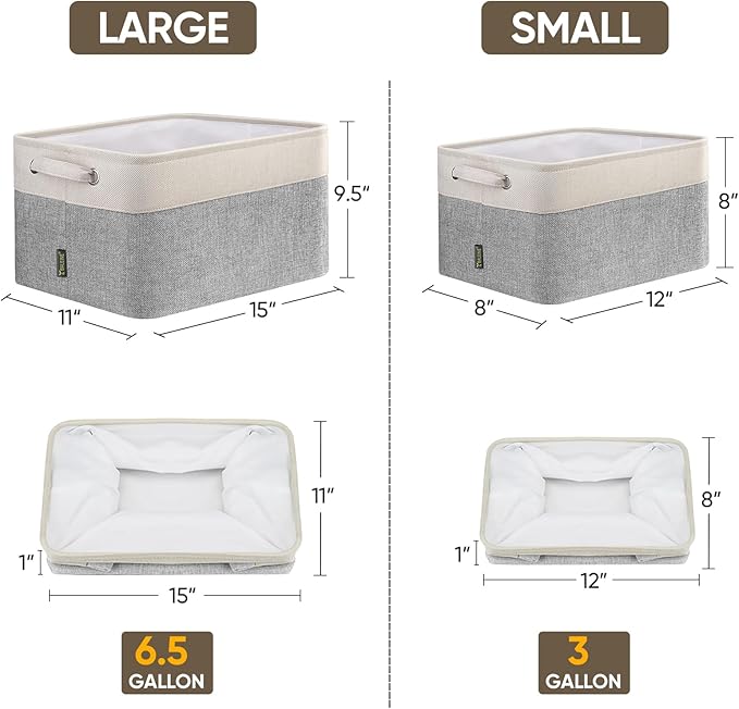 BALEINE 1 Pack Fabric Storage Bins for Shelves, Linen Storage Baskets for Organizing, Decorative Closet Bins for Clothes, Home (Grey, 15''x11''x9.5'')