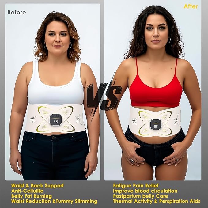 Abs Stimulator Abdominal, ab Belt Muscle Stimulator with Heat for Belly Fat Loss, Stomach Cellulite Melting, Postpartum Care Smooth & Firming, Lower Back Massager for Pain Relief Women Men Gifts