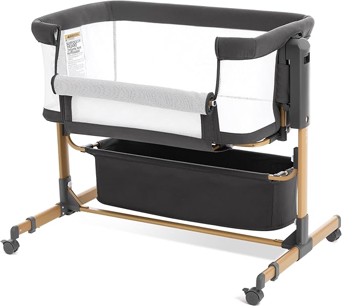 Baby Bassinet Bedside Sleeper,3-in-1 Rocking Bassinet for Baby with 6-Level Height Adjustable, 4 Wheels & Breathable Mesh Walls, Portable Bedside Crib with Mattress for Newborn