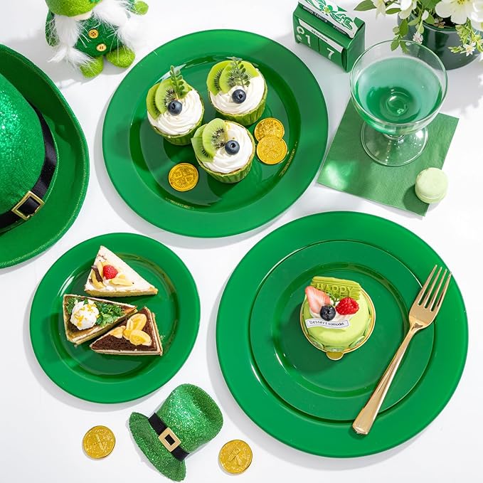 FLOWERCAT 60PCS Green Plates & St. Patrick's Day Plates - Heavy Duty Dark Green plates Disposable for St. Patrick's Party&Super Bowl- Include 30PCS 10.25" Dinner Plates & 30PCS 7.5" Dessert Plates