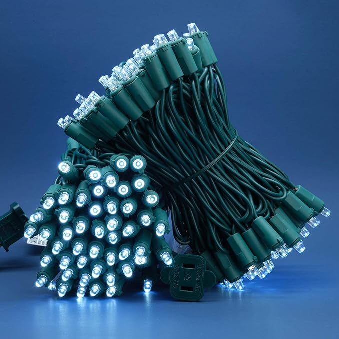 200 Count Cool White Wide Angle LED Christmas Lights, 66 ft Green Wire UL Certified Commercial Grade 5mm Holiday String Light Set (Cool White)