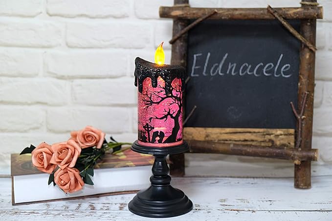 Eldnacele Halloween Snow Globe Candles Lighted Lamp, Battery Operated Spinning Water Glittering Tornado Flameless Candles Table Centerpiece for Halloween Decoration Indoor(Ghost)