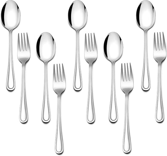 E-far 10-Piece Toddler Utensils, Kid Stainless Steel Silverware Set, Children Safe Forks and Spoons Set for Self Feeding, Healthy & Non-Toxic, Mirror Polished & Easy to Clean