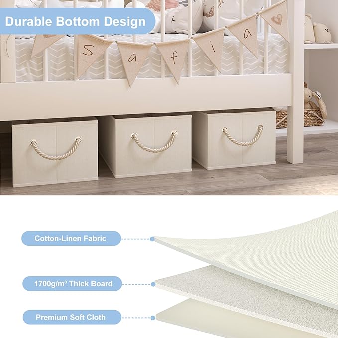 Closet Storage Bins, Linen Closet Organizers and Storage Basket for Shelves, Collapsible Shelf Baskets for Organizing Shelves, Bedroom Clothes Basket, Beige, 3 Pack