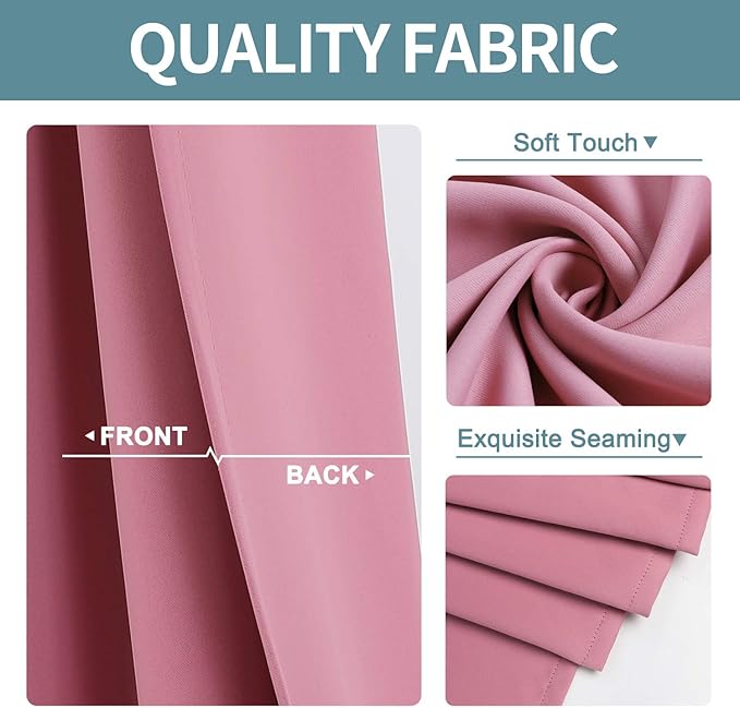 ChrisDowa Grommet Room Darkening Curtains for Bedroom and Living Room - 2 Panels Set Thermal Insulated Blackout Curtains (Pink, 52W x 84L)