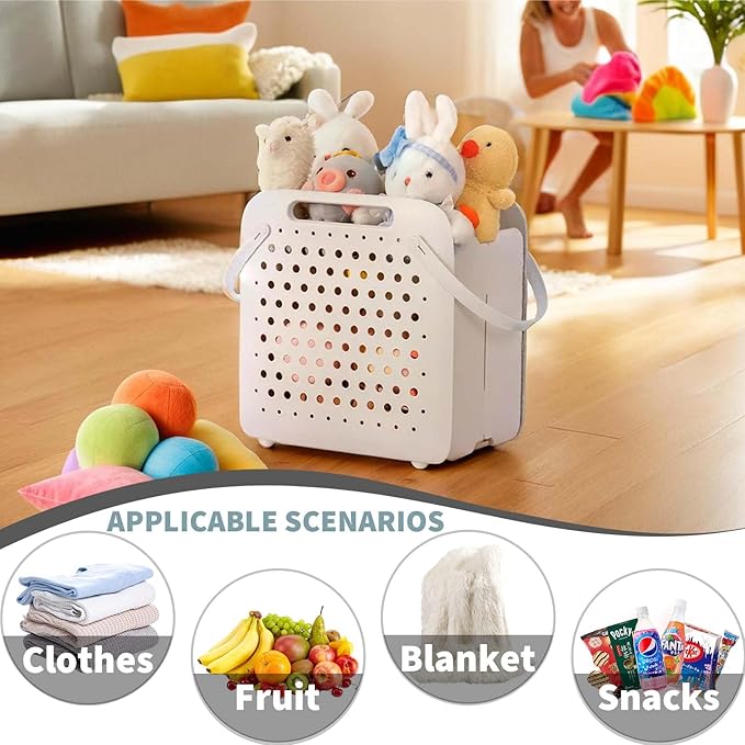 45L Foldable Laundry Basket, Plastic Collapsible Laundry Baskets with Handles, 12 Gallons Dirty Clothes Hamper for Dorm Laundry Room Organization, Freestanding Wall Hanging Laundry Hamper