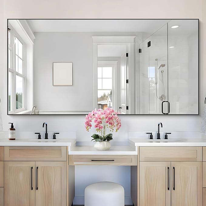 36x72inch Bathroom Mirror, Black Rectangle Mirror with Thin Metal Frame, Large Rectangular Wall Mirrors for Bathroom, Living Roomm, Hair Salon, Big Farmehouse Mirror Hang Horizontal/Vertical