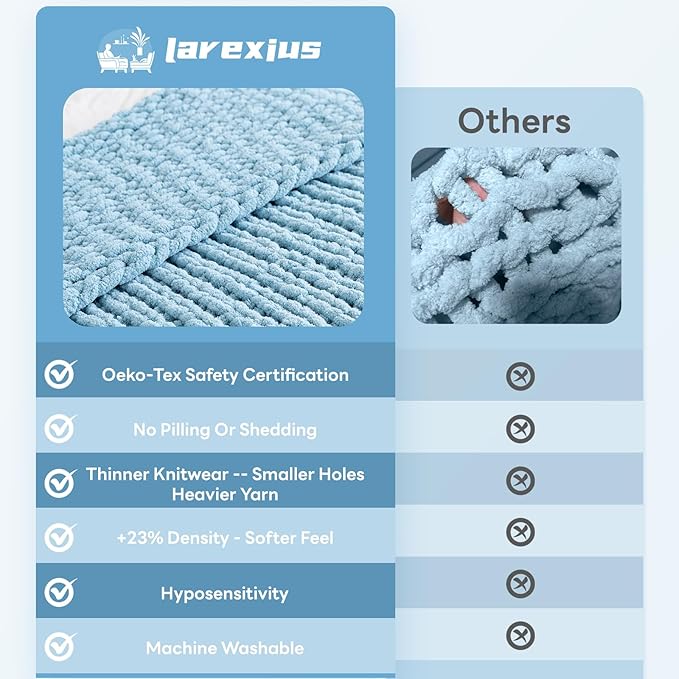 Chunky Knit Blanket - Luxury Soft Cozy 60 * 80 Throw Blanket,100% Woven Blanket Rope Knot Throw Blanket for Couch, Sofa, Home Decor, Gift - Machine Washable（Light Blue）