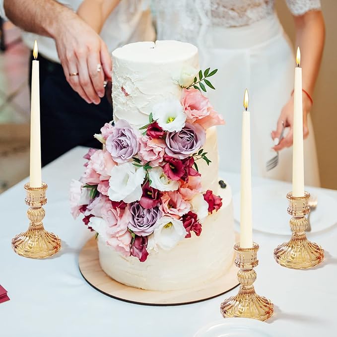 Candlestick Holders Set, 4" H Taper Candle Holders Bulk, 12Pcs Gold Glass Candle Holders for Wedding, Festival, Party & Windowsill Decor