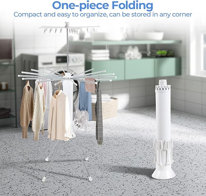 3 Tier Portable Clothes Drying Rackwith 4 Pulleys,Indoor and Outdoor Collapsible Rack Clothing with Shoe Drying Rack for Space Saving