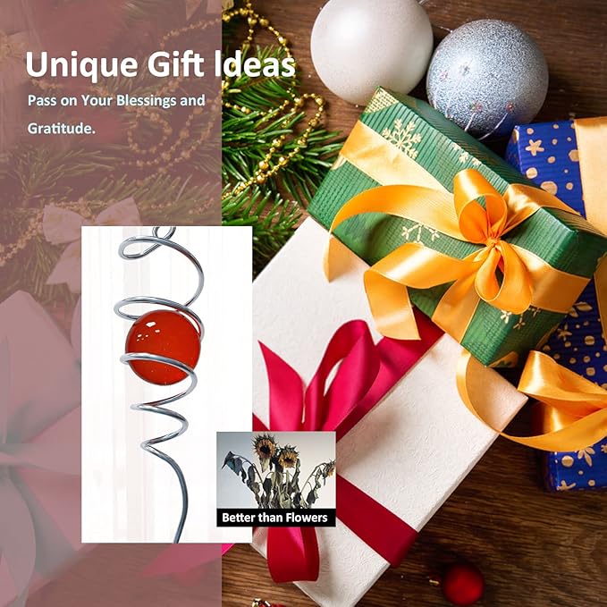 Gazing Ball Spiral Decorative Wind Spinner Sun Catcher 11inch Tail and 2 inch Glass Orb. Indoor Outdoor Garden Decoration Wind Sculptures Wind Spinner Tail-13 inch Height (red)