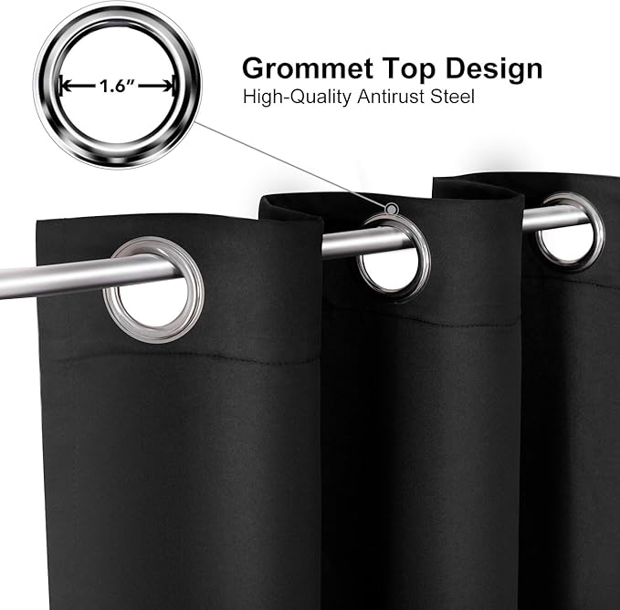ChrisDowa Blackout Curtains 90 Inches Long 2 Panels Set for Living Room, Grommet Thermal Insulated Room Darkening Curtains for Bedroom (Black, 52 x 90 Inch)