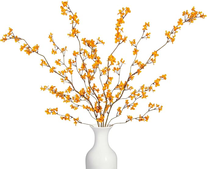 4Pcs Fake Flowers Blossom Branches Artificial Flowers for Indoor Decor, Faux Long Stem Realistic Indoor Plants for Vase Wedding Home Office Bedroom Party Table Centerpieces Decor