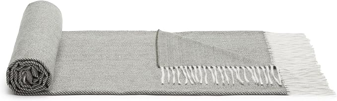 Amazon Basics Cozy Room Décor Throw Blanket, Lightweight, Recycled Polyester, Dark Gray and Light Gray Herringbone, 50"x 60"