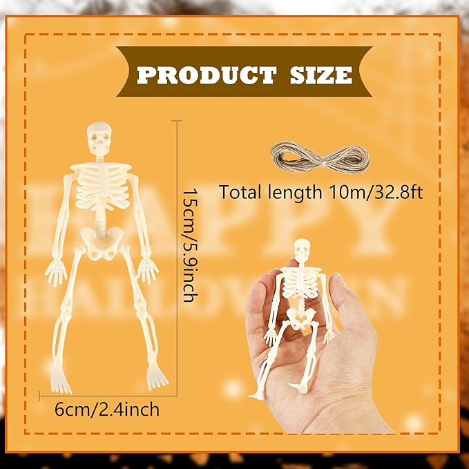 30 Pcs Halloween Mini Skeleton Figurine Decoration 6" Full Body Small Posable Skeletons Plastic Bones with Movable Joints Skeleton Figure for Halloween Garden Graveyard Haunted House Party Decor