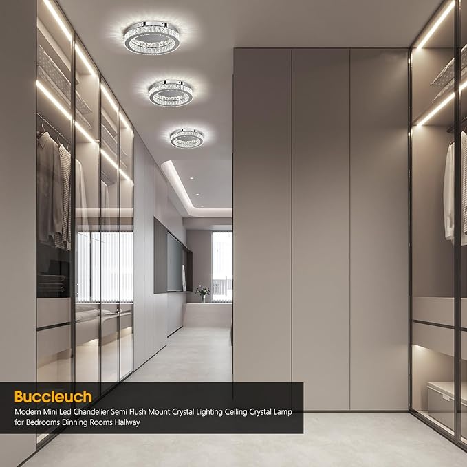 Buccleuch Modern Crystal Chandelier LED Flush Mount Pendant Lighting Mini Ceiling Light Fixture for Living Room Bedroom Hallway Staircase Bar Kitchen