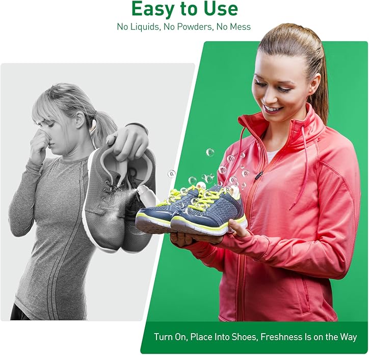 Chemical-Free Shoe Deodorizer for Sneaker, Boot, All Footwear, Rechargeable & Long-Lasting Shoe Freshener 2-Pack, Ozone Technology Shoe Odor Elimination, Durable Shoe Smell Remover