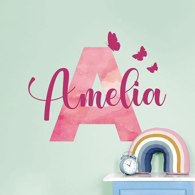 Custom Stickers Name Wall Decor I Personalized Name Sign for Room Decor | Multiple Custom Name & Initial I Decal for Baby Girl Nursery Decor I Nursery Wall Decal for Baby (C. Pink Sky)