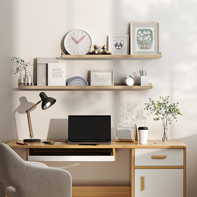 Floating Shelves for Wall, Picture Ledge Shelf 36 Inch Solid Wood Set of 2, Rustic Wall Shelves with Lip, Kids Bookshelf, Photo & Picture Live Edge Floating Shelves for Bedroom, Living Room, Kitchen