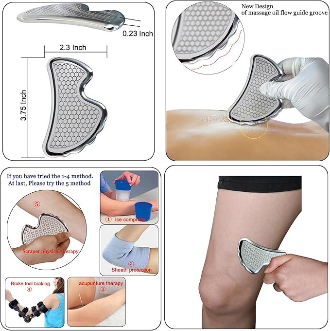 BYYDDIY 6 in 1 Stainless Steel Gua Sha Muscle Scraper Tools Set, Scraping Massage Tool,Massage Scraper Tool (6PCS)