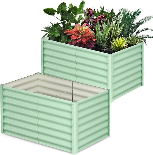 Galvanized Raised Garden Bed Outdoor, 2 Pcs 6x3x2FT Outdoor Large Planter Raised Beds Open Base with Safety Edge and Glove for Vegetables Flowers Ground Planter, Green