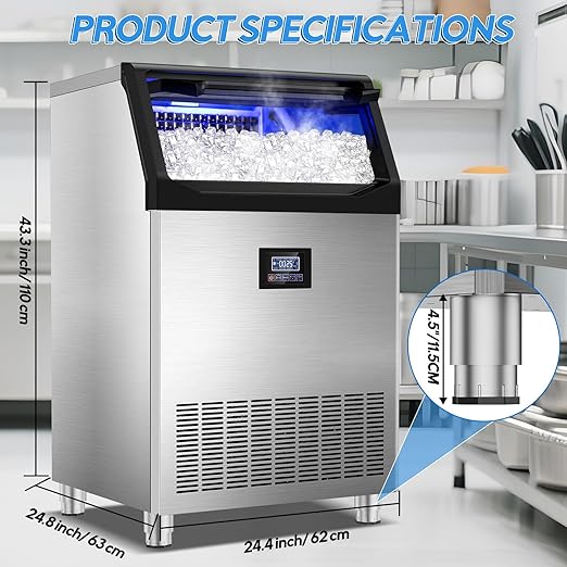 Commercial Ice Maker Machine 400LBS/24H with 125LBS Large Ice Storage Bin, 126Pcs Clear Ice Cubes in 11Mins, Stainless Steel Under Counter Industrial Ice Machine for Bar, Restaurant Business