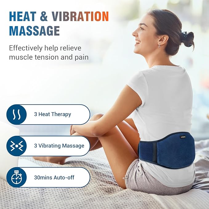 Comfytemp Cordless Portable Heating Pad with Massager for Back Pain Relief for Cramps and Menstrual,Lower Back Massager with 3 Heat, Auto-Off, Heated Waist for Abdominal Gift for Mom