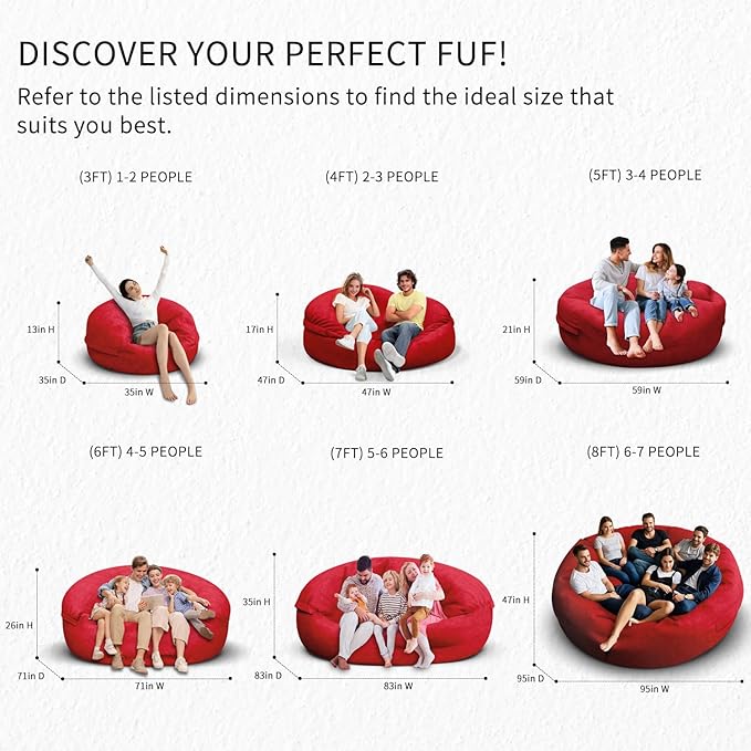 Bean Bag Chair for Adults 3FT,Soft Removable Cover for Teens/Girls Bedroom,Fluffy Giant Round Floor Beanbag Lounger Chairs (No Filler,Big Red)