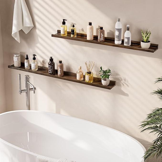 Floating Shelves for Wall, Picture Ledge Shelf 36 Inch Solid Wood Set of 2, Rustic Wall Shelves with Lip, Kids Bookshelf, Photo & Picture Live Edge Floating Shelves for Bedroom, Living Room, Kitchen