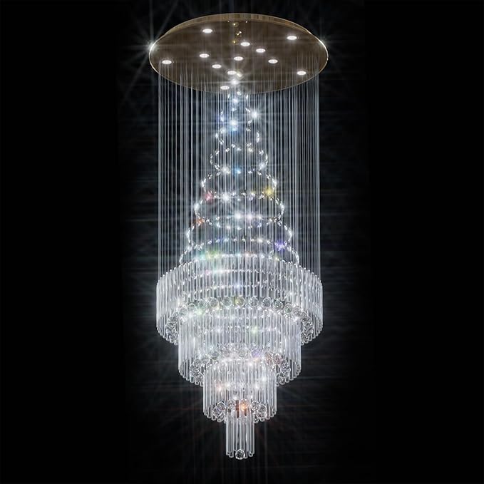 D32''X H100'' Modern Crystal Raindrop Gold Chandelier Lighting for Entrance, Stairs, Doorway, Crystal Ornament Chandelier Can be Used on Sloping Ceiling