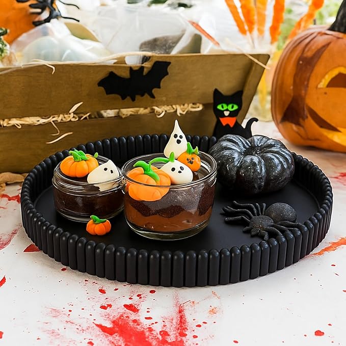 11.8in Decorative Tray for Coffee Table Decor- Modern Oval Concrete Tray for Home Decor- Minimalist Handcrafted Centerpieces Tray for Living Room, Kitchen Dining Table, Entryway (Black)