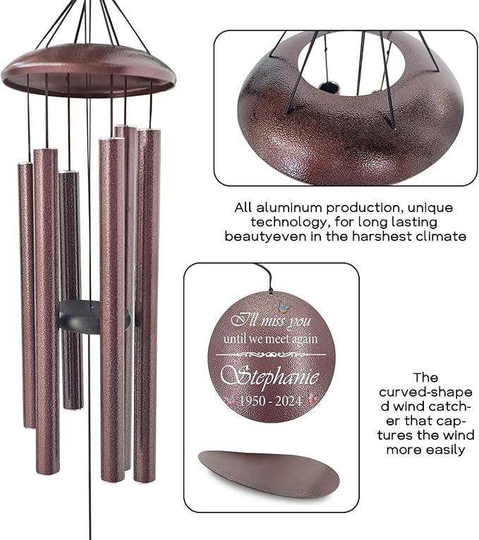 ASTARIN 36" Large Deep Tone Personalized Sympathy Wind Chimes, Memorial Wind Chime for Loss of Mother Father Loved One, Hummingbird Bereavement Gifts Decor Outdoor Patio Garden Graveyard
