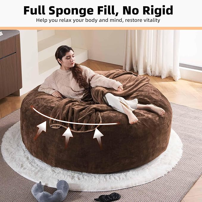 6FT,Oversized Bean Bag Chairs for Adults,Giant beanbag with Filler Included，Fluffy Memory Foam,Soft and Comfy Corduroy Fabric,Gaming Chairs Suitable for Living Room and Bedroom (Coffee Color, 6 Foot)