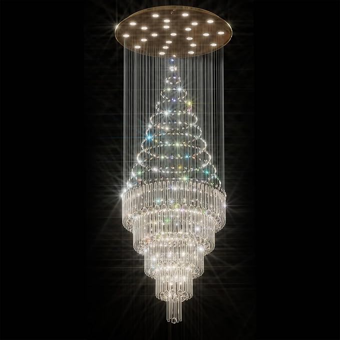 Flashing God 40''X120 High Ceiling Chandelier Crystal Raindrop Gold Chandeliers Staircase Large Chandelier Villa Entrance Foyer Pendant Light Foyer High Ceiling Light 15 GU10 Bulb Dimming