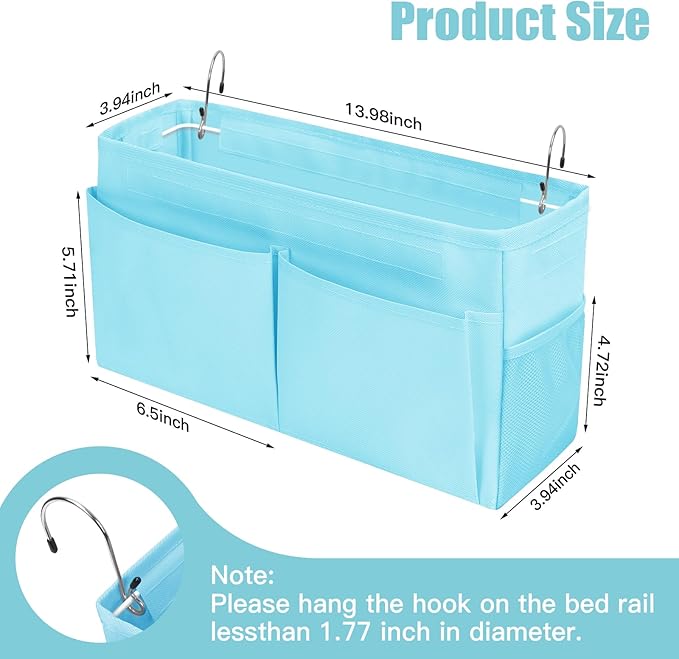 Bedside Caddy Organizer with Fixed Straps, Bunk Bed Caddy ideal for Home, Bunk Bed, Dorm, Hospital, Crib, Versatile Bedside Storage Solution (Blue)