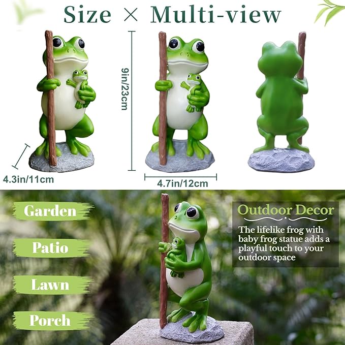 Frog Statue Garden Decor, Resin Mother and Baby Frog Figurines Outdoor Decorations, Frog Decor for Yard Art Porch Lawn Ornaments, Unique Housewarming Gifts