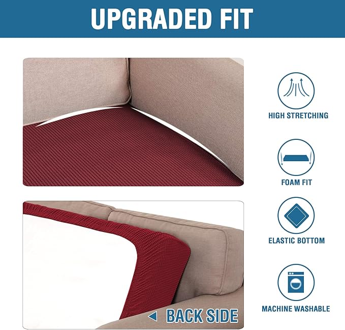 H.VERSAILTEX Super Stretch Individual Seat Cushion Covers Sofa Covers Couch Cushion Covers Slipcover Sets Thick Jacquard Textured Twill Fabric (1 Piece Sofa Cushion Cover, Burgundy Red)