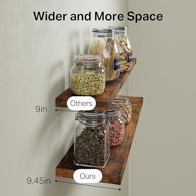 BAYKA Floating Shelves for Wall, 36 inches Long Wall Mounted Rustic Wood Shelves for Bathroom, Bedroom, Living Room, Kitchen, Office, Hanging Shelf for Books/Storage/Decor(Brown,Set of 2)