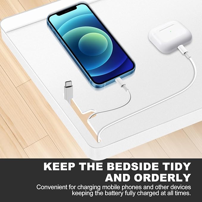 Bedside Shelf for Bunk & Loft Beds,College Dorm Room and Kids Room Essentials,Bed Side Table Tray Organizer,Clip On Nightstand,White