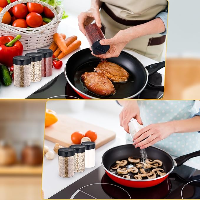 30 Pack 8.4 oz Plastic Spice Jars with Black Cap Empty Clear Plastic Spice Bottle Containers Reusable Seasoning Jars with Shaker Lids for Kitchen Storing and Dispensing Salt Powders