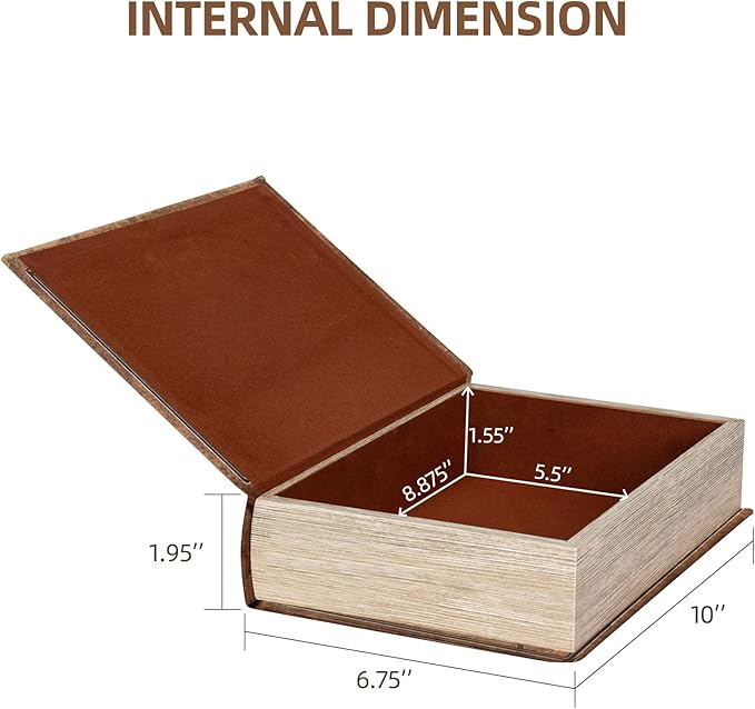 Decorative Book Box - Vintage Fake Book Storage Box for Home Décor, Secret Hollow Hidden Compartment (10x6.75x1.95 Inch) - Unique Shelf & Coffee Table Decor for Home,Graduation Gift,Birthday Gift Idea