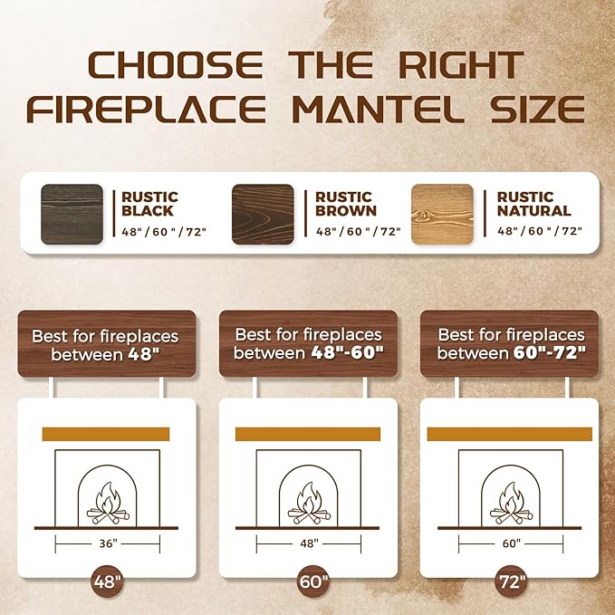 72x7x3 Fireplace Mantel - Solid Rustic Wood - Wall Mounted Floating Shelf with Invisible Heavy Duty Steel Bracket (Natural Wood)